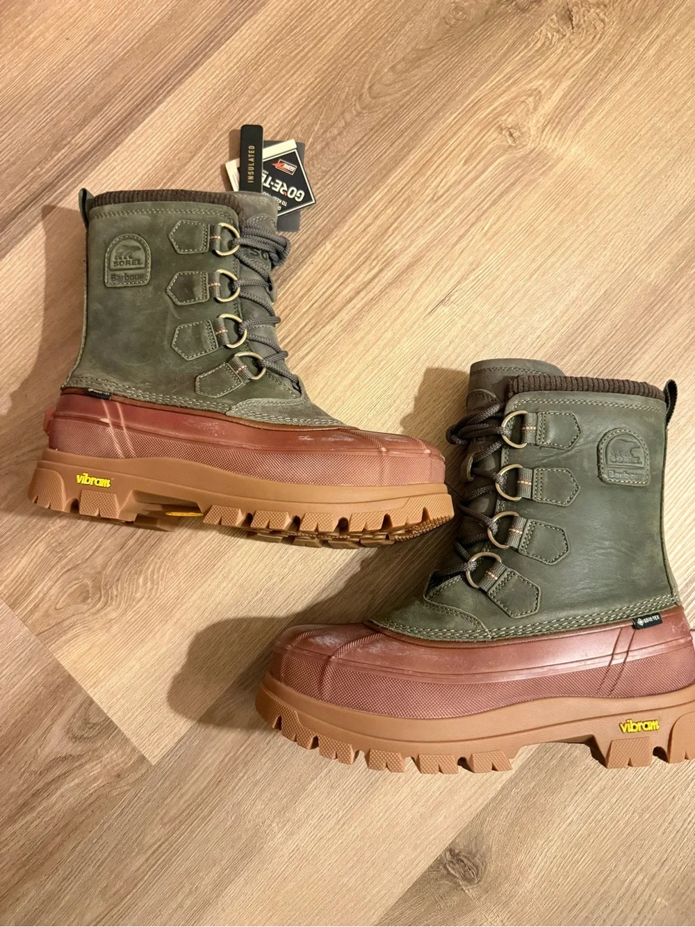 Barbour Olive Green & Brown Waterproof Lace-Up Winter Boots